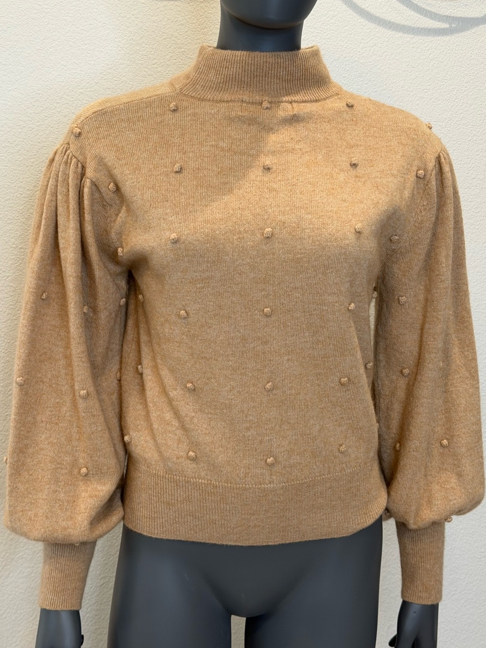 Scott & Scott London Bobble Wool Blend Mock Neck Sweater Tan Camel Women’s M